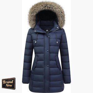 Long Puffer Coat with Removable Hood, Waterproof Parka, Winter Down Jacket